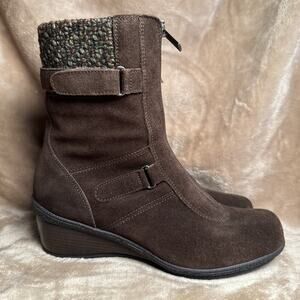 Aquatalia Brown Suede leather Waterproof Wedge Heel Zip Boots Women’s Size‎ 7.5